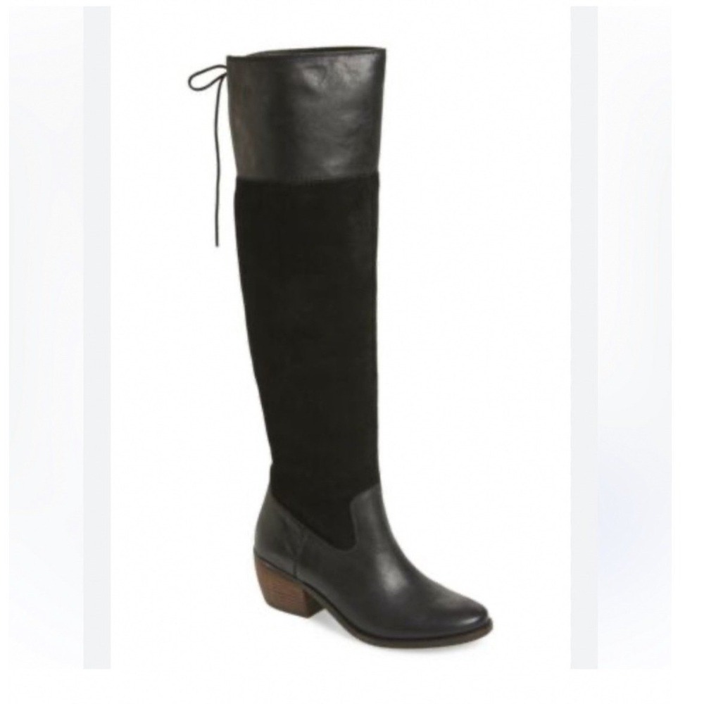 Lucky Brand Komah Riding Boot Womens 6.5 Black Good Leather Suede Knee High
